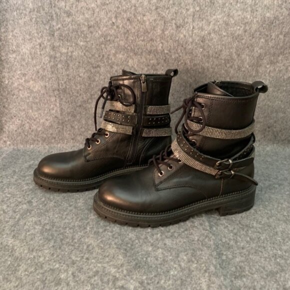 Inuovo Women’s Black Lace Up Booties Lottie strap Side Zip Ankle Boots - Picture 5 of 10